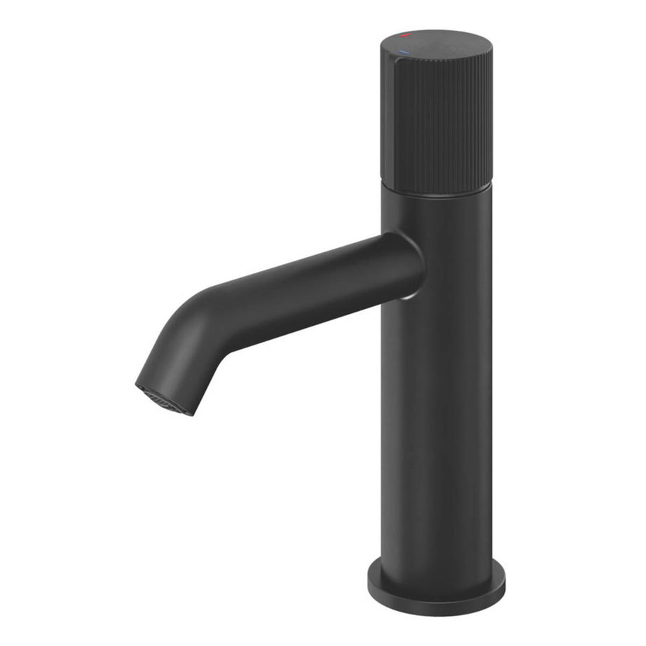 Swirl Basin Mixer Tap Mono Matt Black Brass Round With Clicker Waste 192.6mm - Image 1