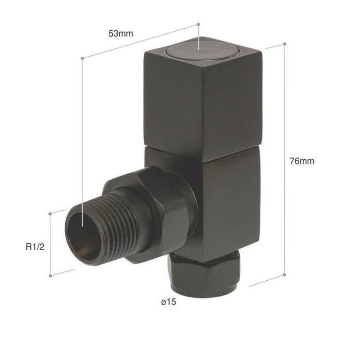 Towelrads Radiator Valve Square Angled Black Brass 15mm x 1/2" Twin Pack - Image 2