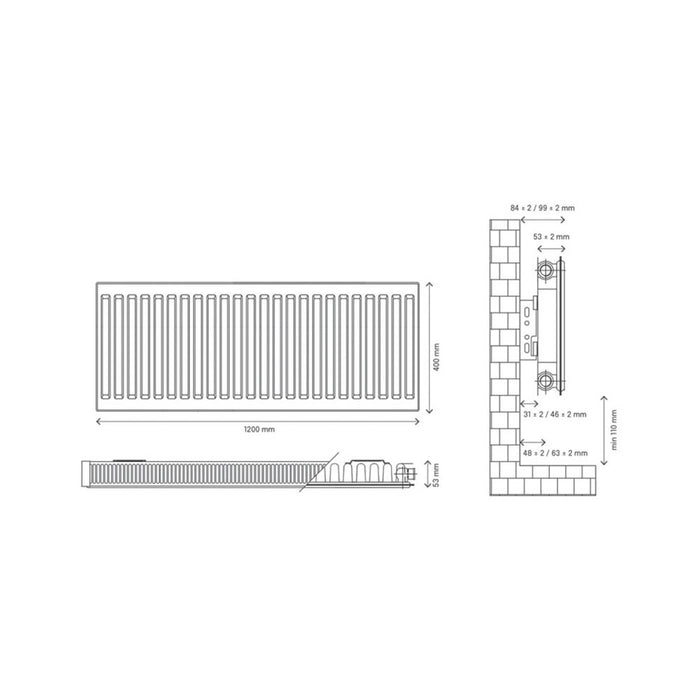 Flomasta Convector Radiator 11 Single Panel White Horizontal 803W (H)40x(W)120cm - Image 5
