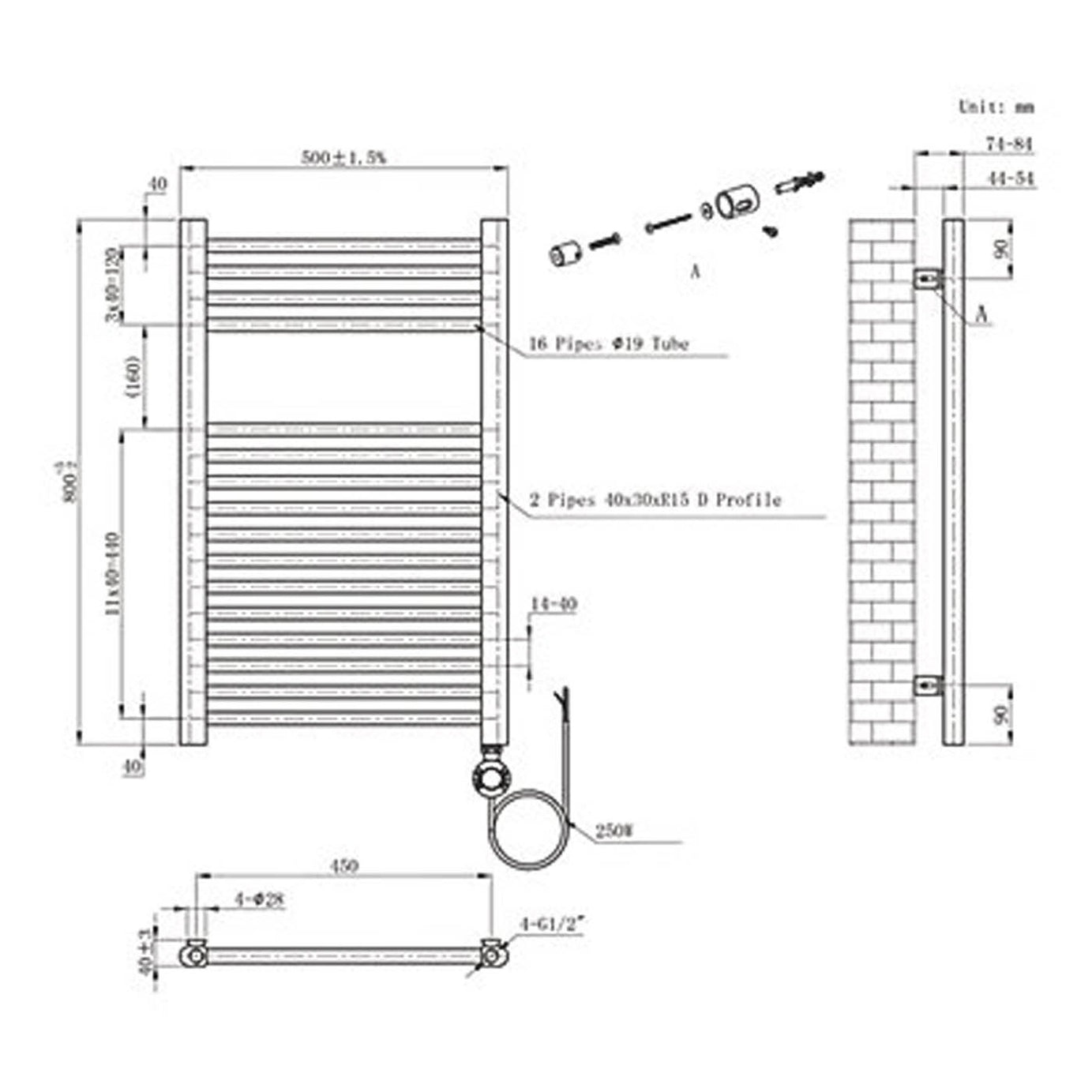 Flomasta Electric Towel Rail Radiator Anthracite Flat Bathroom Warmer 80x50cm - Image 8
