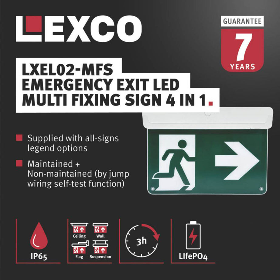 Lexco Emergency LED Exit Light Arrow Kit Maintained or Non-Maintained 2.2W 20lm - Image 5