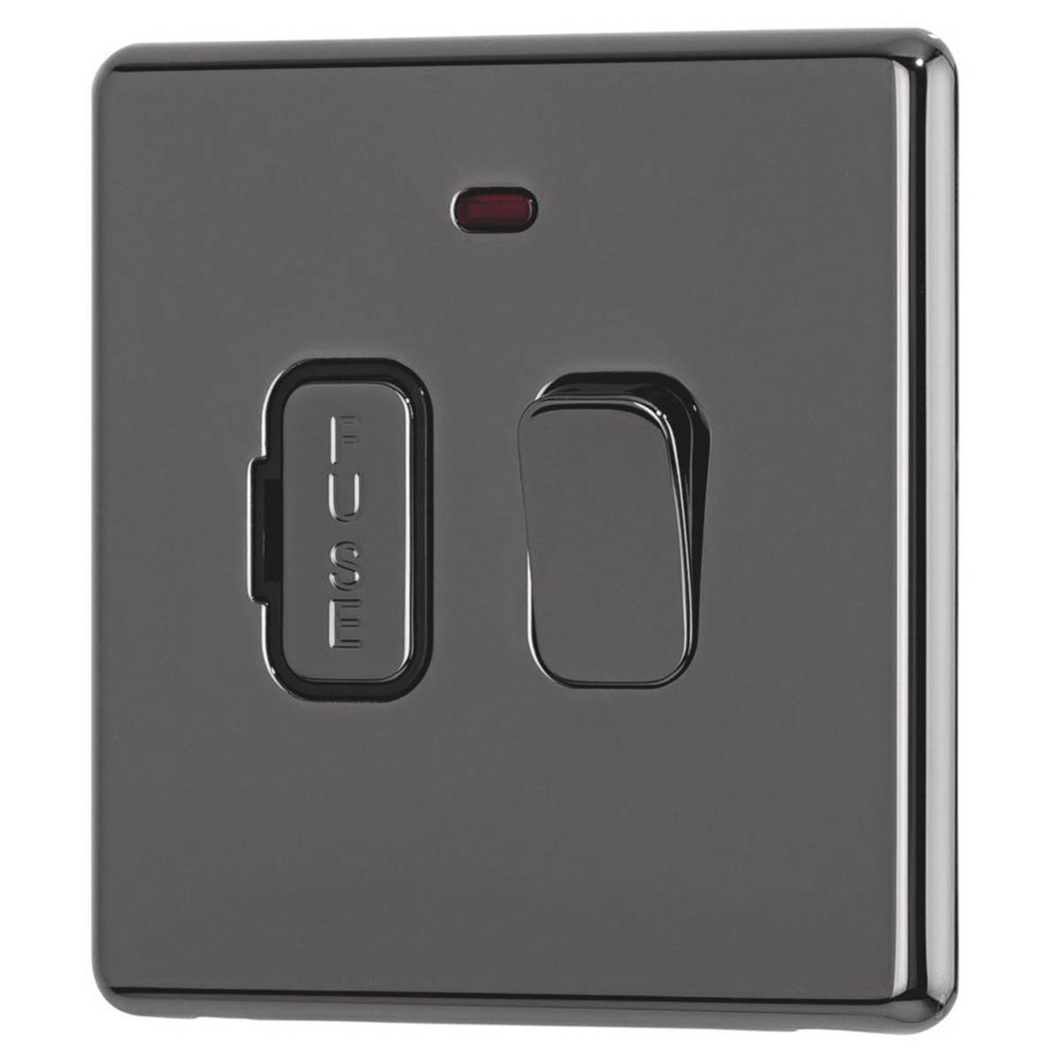 Arlec 13A Switched Fused Spur Neon Black Nickel Screwless Raised Slim Rounded - Image 1