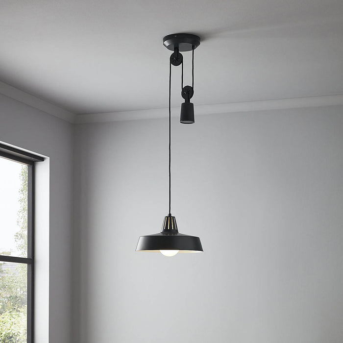 Pendant Ceiling Light Matt Black Metal Modern Pull Cord Adjustable (Dia)300mm - Image 2