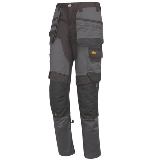 Site Work Trousers Mens Slim Fit Grey Black Stretch Holster Pocket 36"W 32"L - Image 1