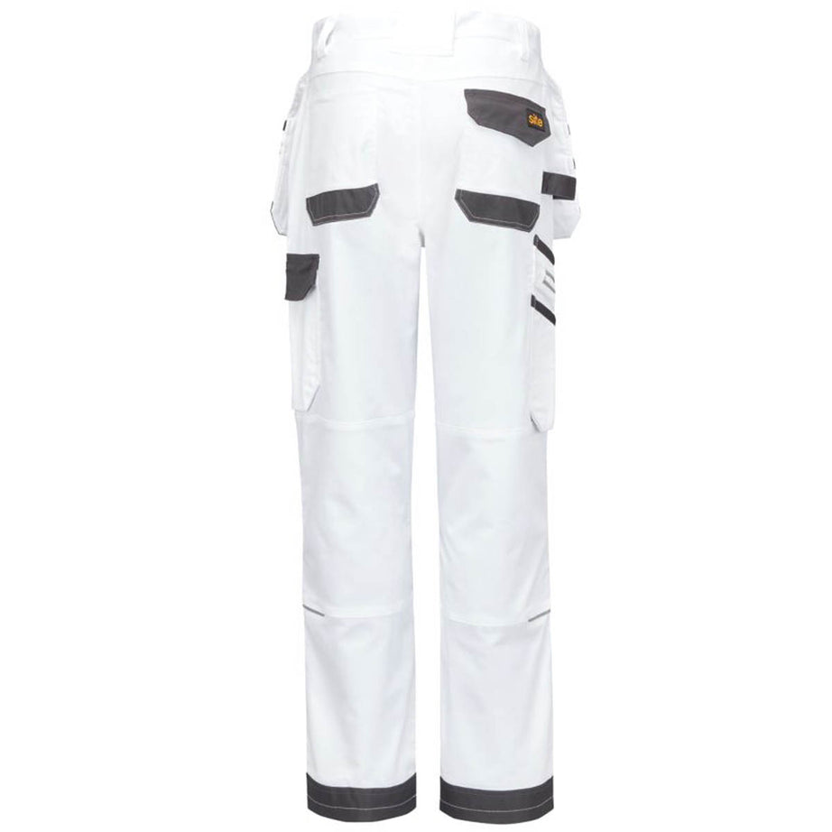 Site Work Trousers Mens Regular Fit White Grey Stretch Multi Pockets 40"W 32"L - Image 3