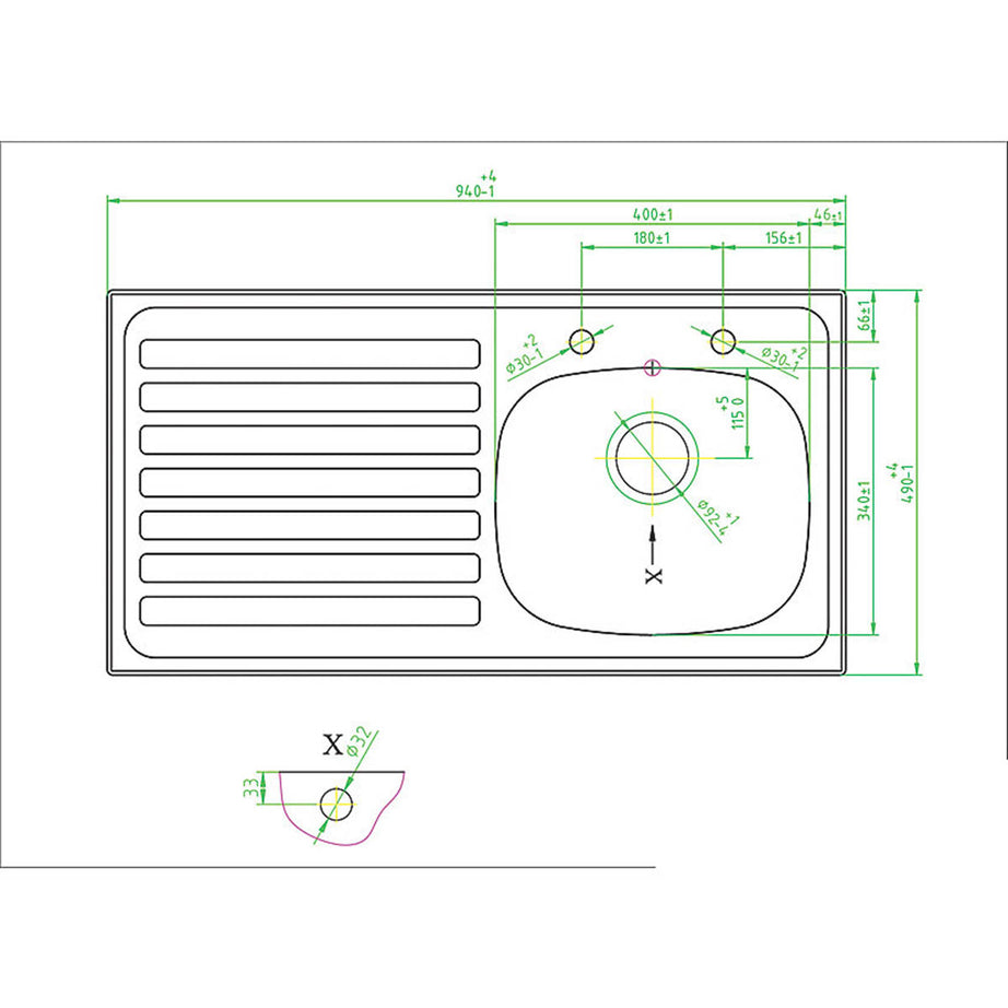 Kitchen Sink 1 Bowl Stainless Steel Left Hand Drainer Rectangular 940x490mm - Image 4