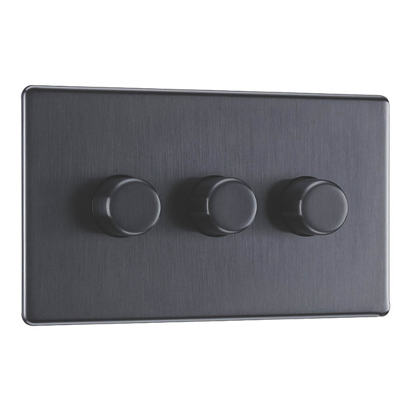 LAP Triple Light Dimmer Switch 3 Gang 2 Way LED Black Nickel Flat Screwless - Image 1