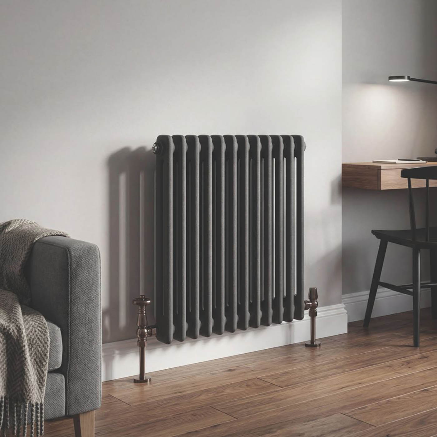 Flomasta 2 Column Radiator Anthracite Horizontal Steel Classic (H)60 x(W)60.5cm - Image 2