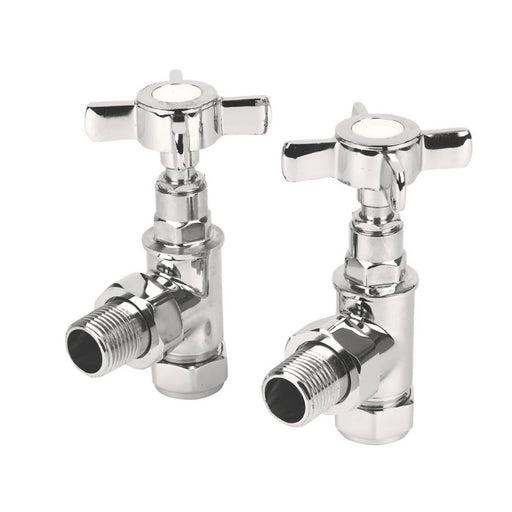 Towelrads Designer Radiator Valve Angled Chrome 1/2" Crosshead Twin Pack - Image 1