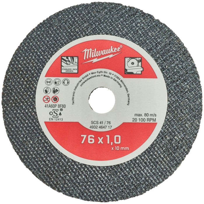 Milwaukee Steel Metal Cutting Discs PRO+  3" (76mm) x 1mm x 10mm 5 Pack - Image 1