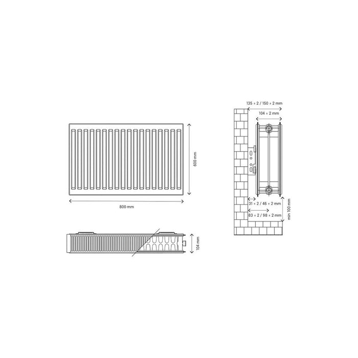 Flomasta Convector Radiator 22 Double Panel White Horizontal 1367W (H)60x(W)80cm - Image 5