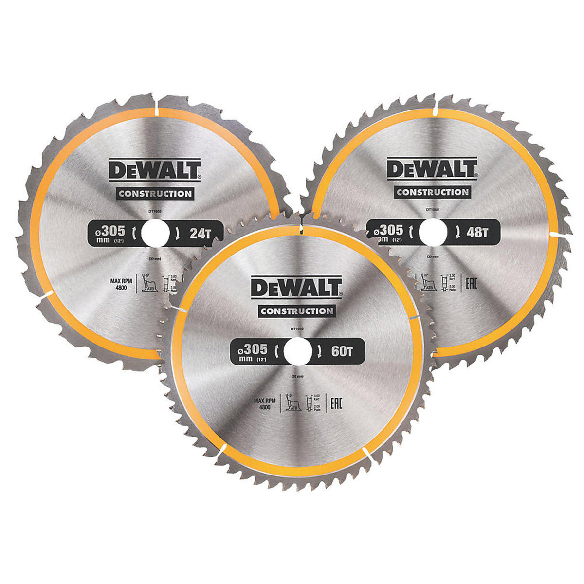DeWalt Circular Saw Blades DT1964-QZ Without Reduction Rings 3 Pack 24/48/60T - Image 2