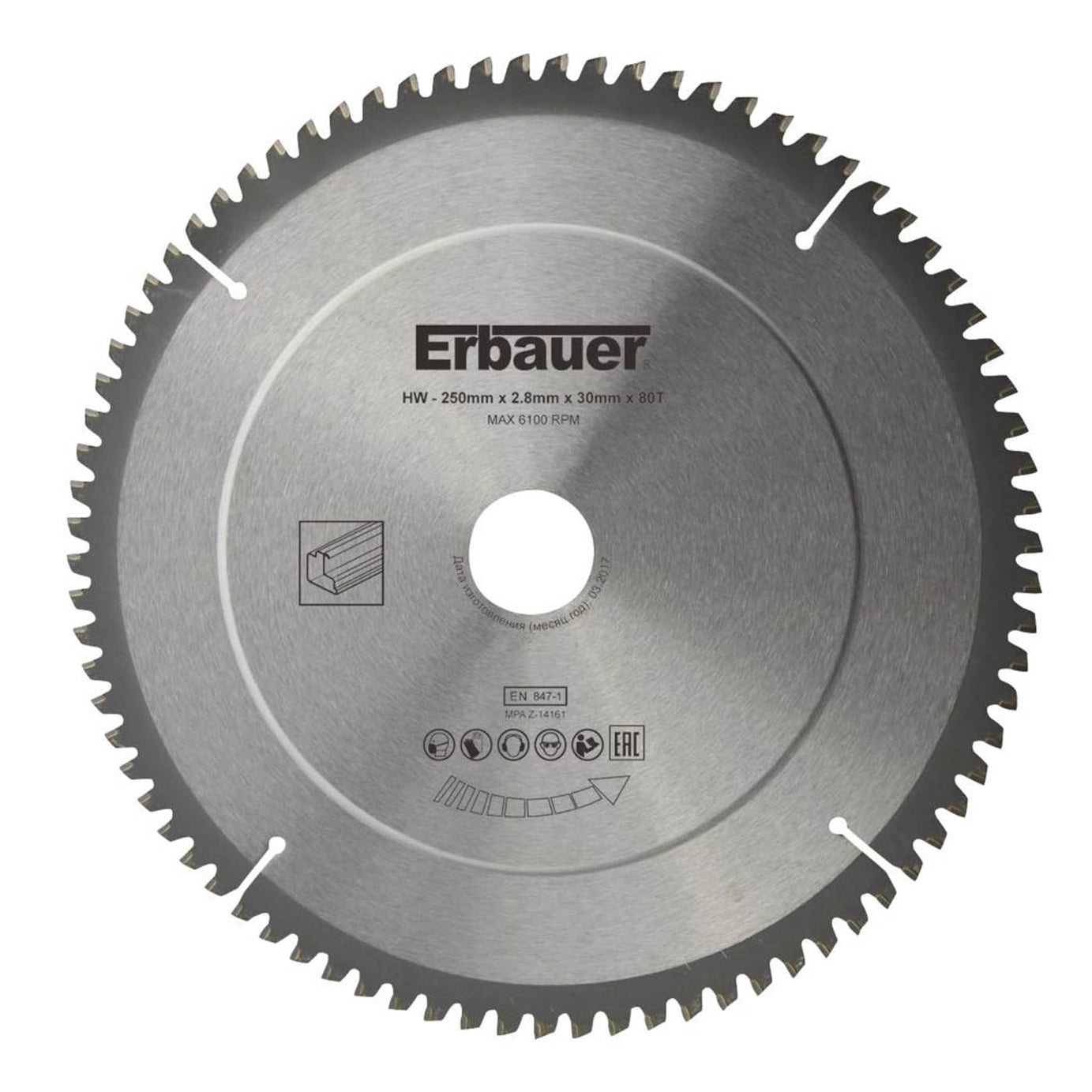 Erbauer  Aluminium TCT Saw Blade 250 x 30mm 80T - Image 1