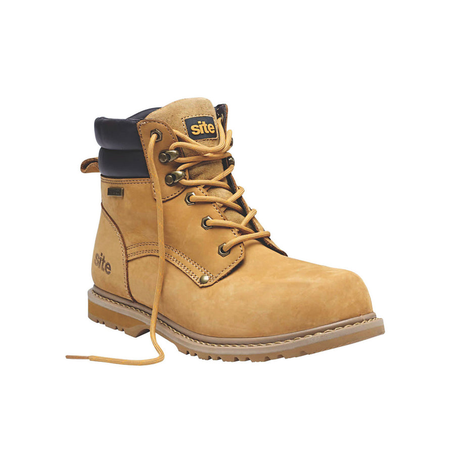 Site Safety Boots Mens Wide Fit Tan Leather Waterproof Shoes Steel Toe Size 11 - Image 1