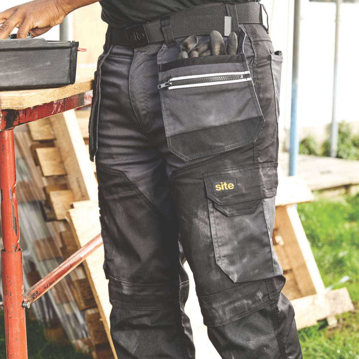 Site Work Trousers Mens Regular Fit Grey Black Stretch Multi Pockets 42"W 30"L - Image 6