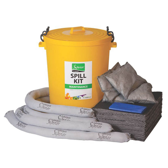 Maintenance Spill Kit Absorbs Water Oils Yellow Plastic Bin Pads Socks 90 L - Image 1