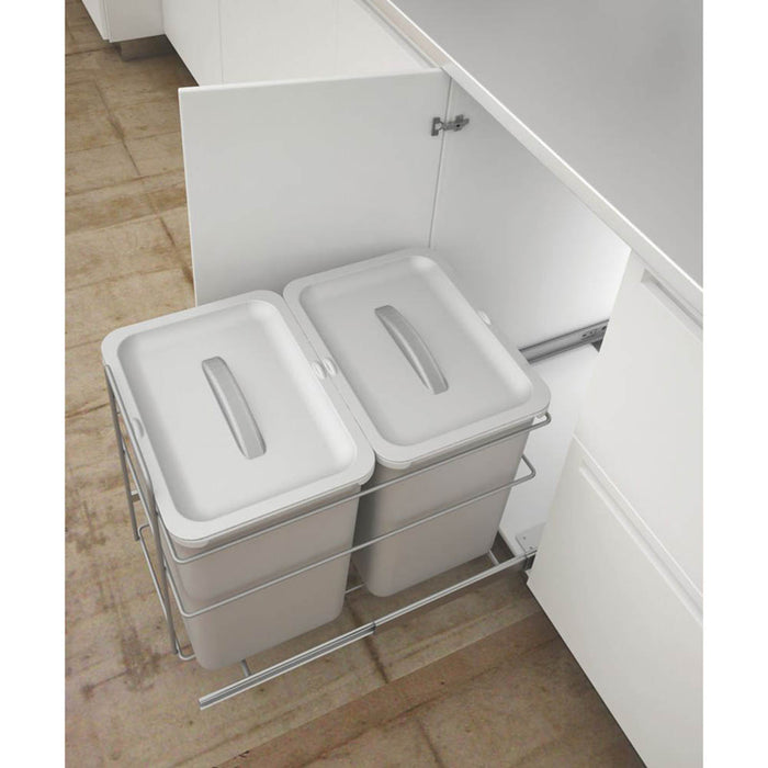 Kitchen Bin Grey Waste Rubbish Recycling Plastic Cabinet Pull-Out 2 x 16L - Image 2