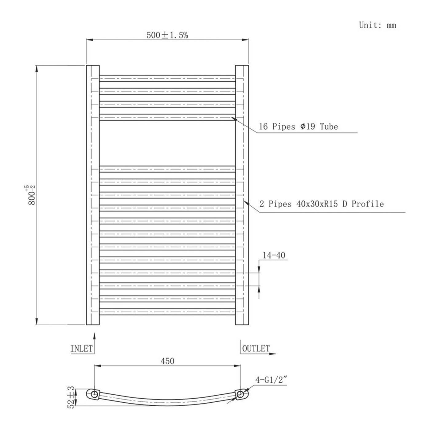 Flomasta Towel Rail Radiator White Curved Bathroom Warmer Ladder (H)80x(W)50cm - Image 5