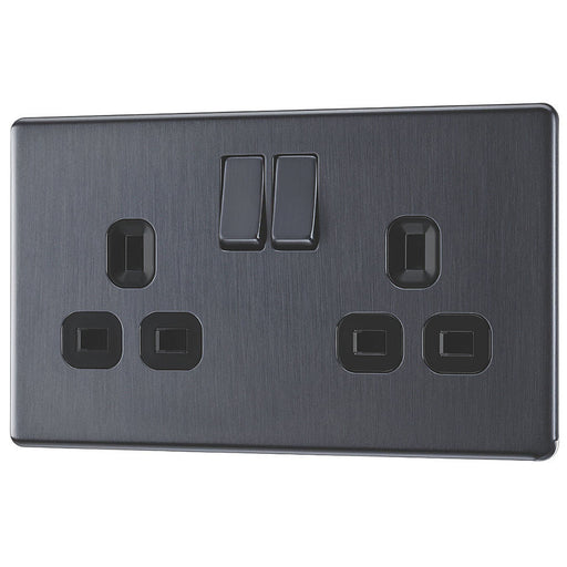 LAP Power Socket 2 Gang Double Pole Grey Screwless Faceplate 13A 240V Pack Of 5 - Image 1