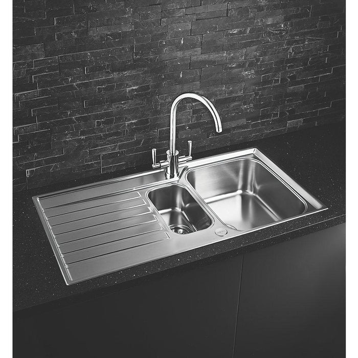 Kitchen Sink Inset Stainless Steel 1.5 Bowl Reversible Silk Drainer With Waste - Image 5