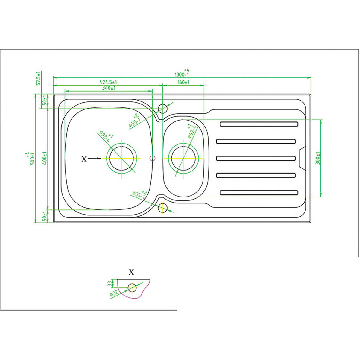 Kitchen Sink 1.5 Bowl Stainless Steel Reversible Drainer Rectangular Modern - Image 4