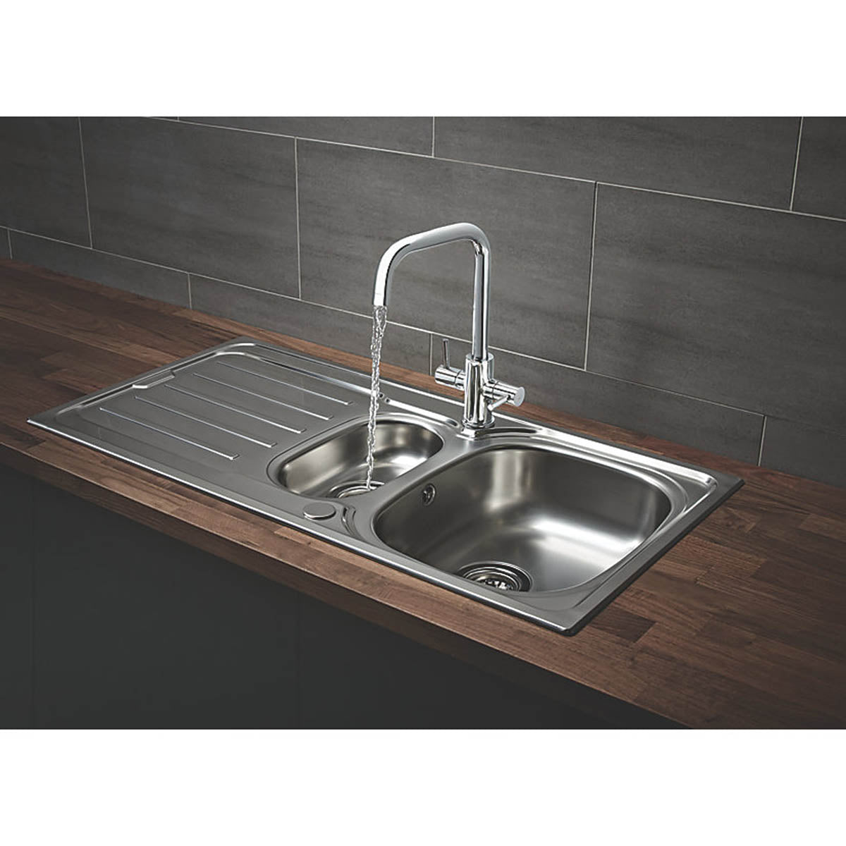 Kitchen Sink 1.5 Bowl Stainless Steel Reversible Drainer Rectangular Modern - Image 5