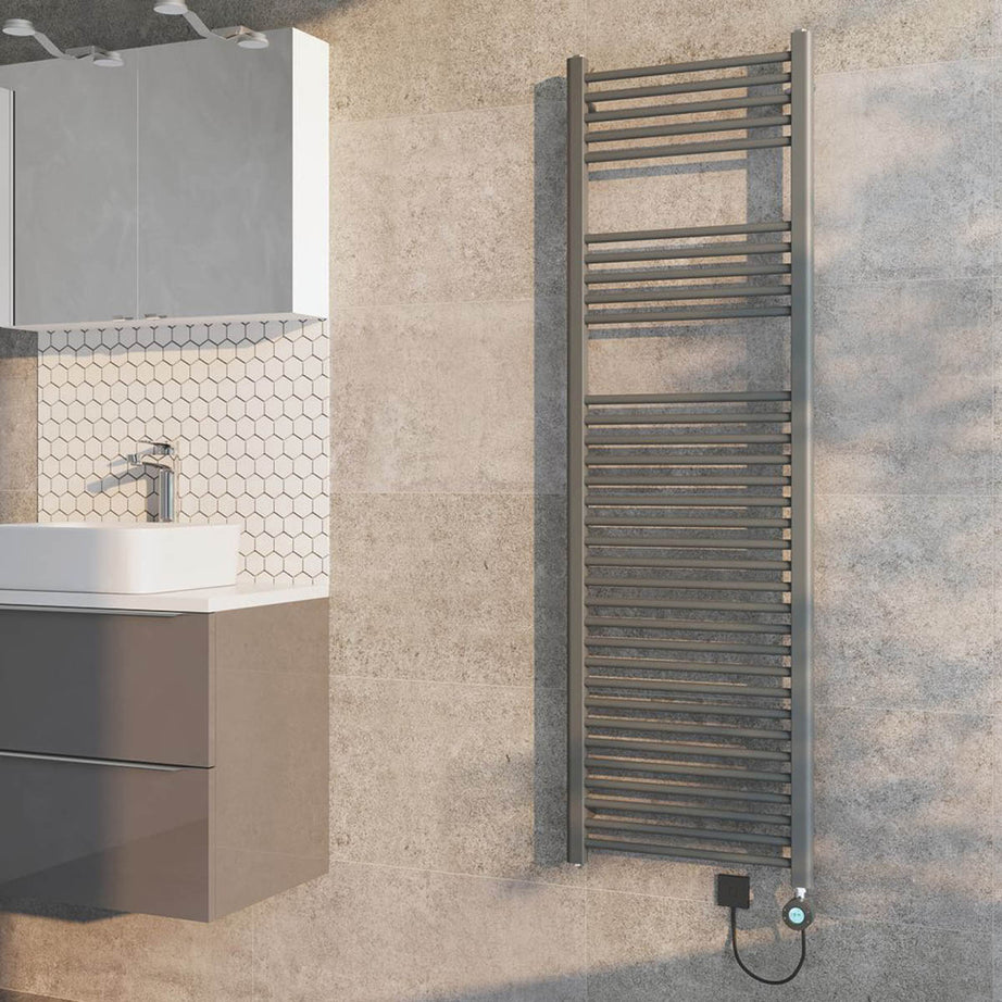 Flomasta Electric Towel Rail Radiator Anthracite Flat Bathroom Warmer H160xW50cm - Image 2