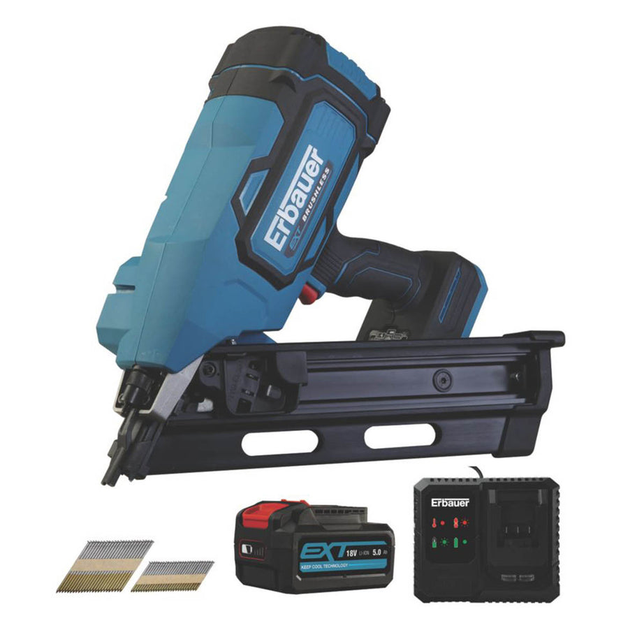 Erbauer Nail Gun Cordless 18V 5Ah Li-Ion ERI966NAL First Fix Brushless Nailer - Image 1