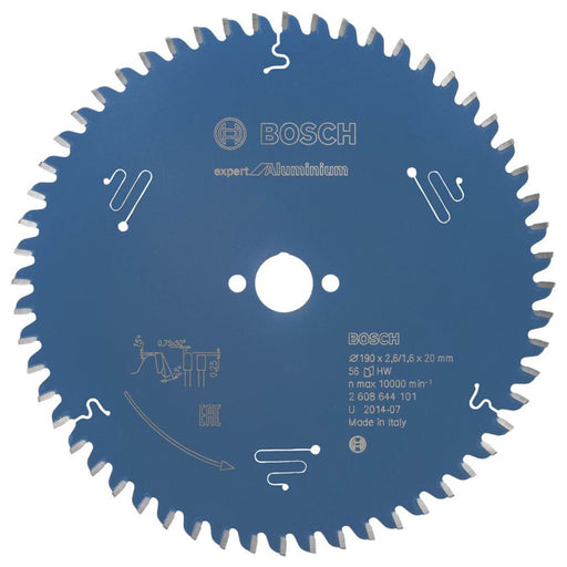 Bosch Circular Saw Blade Expert 190x20mm 56T Extra Fine Cut Aluminium Plastic - Image 1