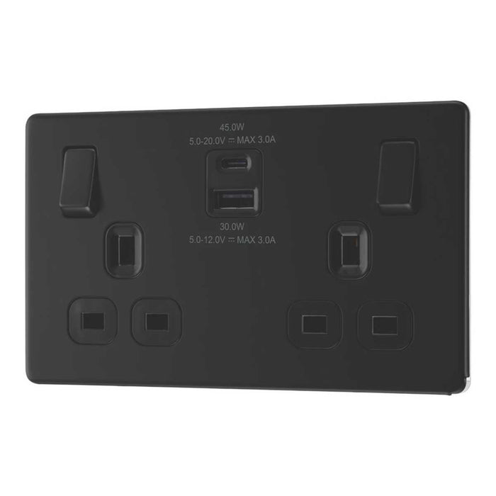 Switched Socket Matt Black 2 Outlet Type A C USB Charger 13A 2 Gang SP 3A 45W - Image 5