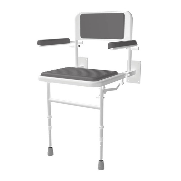 Shower Seat Stool Wall-Mounted with Back Rest Legs Adjustable White/Grey - Image 2