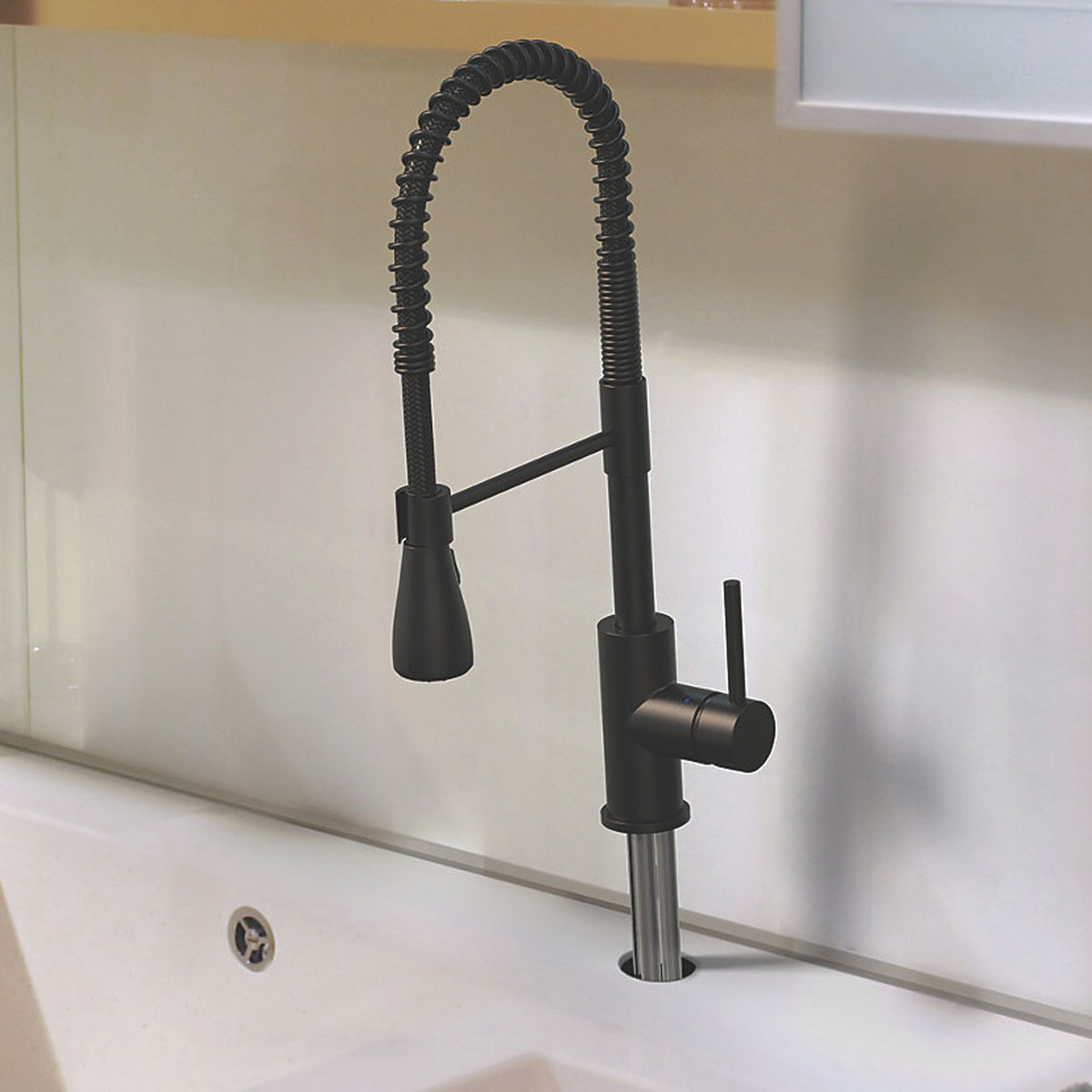 Swirl Pull Out Kitchen Sink Tap Mono Mixer Matt Black Single Lever Swivel Spout - Image 3