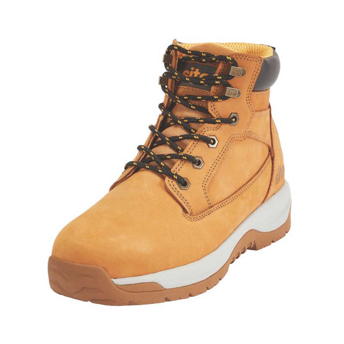 Site Safety Boots Mens Standard Fit Tan Leather Wok Shoes Steel Toe Size 8 - Image 1