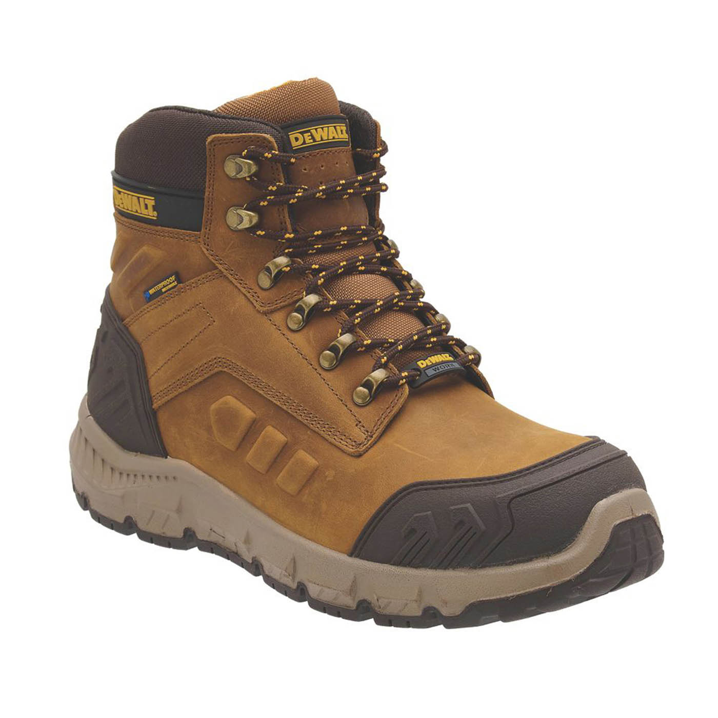 DeWalt Safety Boots Mens Wide Fit Brown Leather Waterproof Steel Toe Size 7 - Image 1