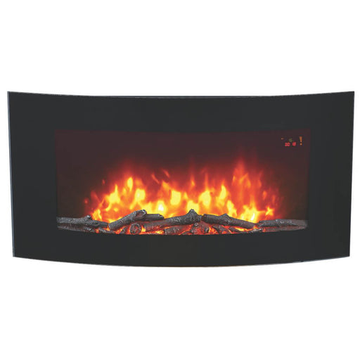 Electric Fire Black Log Effect Wall Mounted Fireplace Heater 2kW Remote Control - Image 1