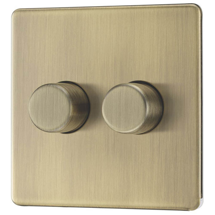 LED Dimmer Wall Switch 2-Gang 2-Way Antique Brass Flat Profile Screwless - Image 6