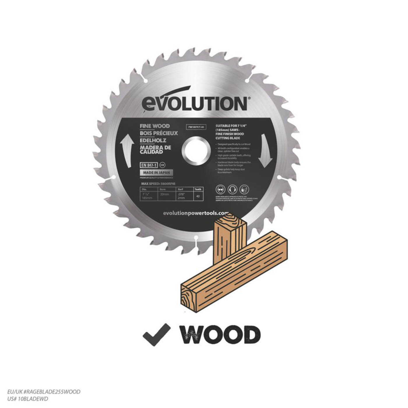 Evolution Circular Saw Blade FW185TCT-40 Timber Laminate MDF 40T 85x25.4mm - Image 3