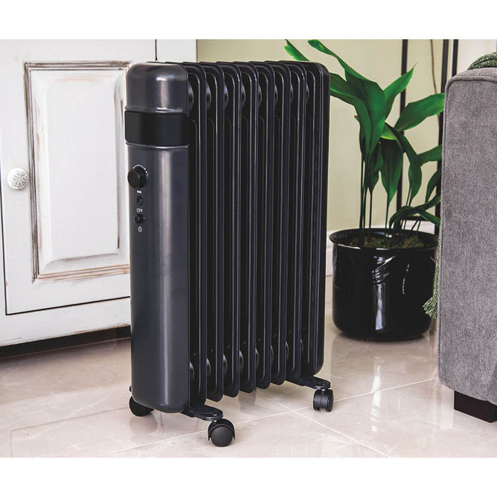 Oil-Filled Radiator Electric Freestanding Smart Portable 9 Fin Black 2000W - Image 3