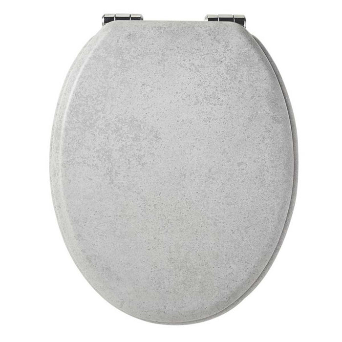 Bathroom Toilet Seat Soft-Close Moulded Wood Concrete Grey Oval Adjustable - Image 2