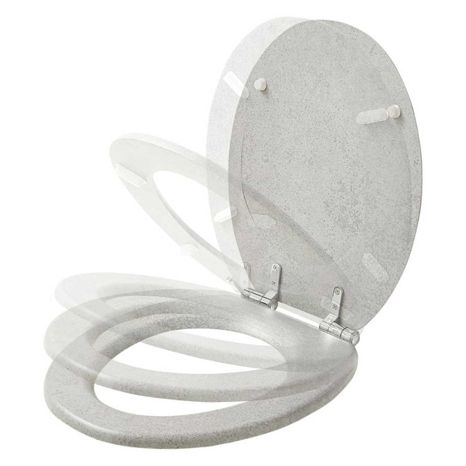 Bathroom Toilet Seat Soft-Close Moulded Wood Concrete Grey Oval Adjustable - Image 5