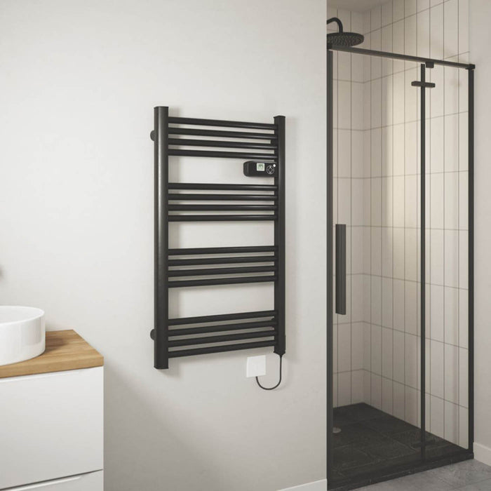 Towel Rail Radiator Electric Black Flat Bathroom Warmer 500W (H)98x(W)54.5cm - Image 3