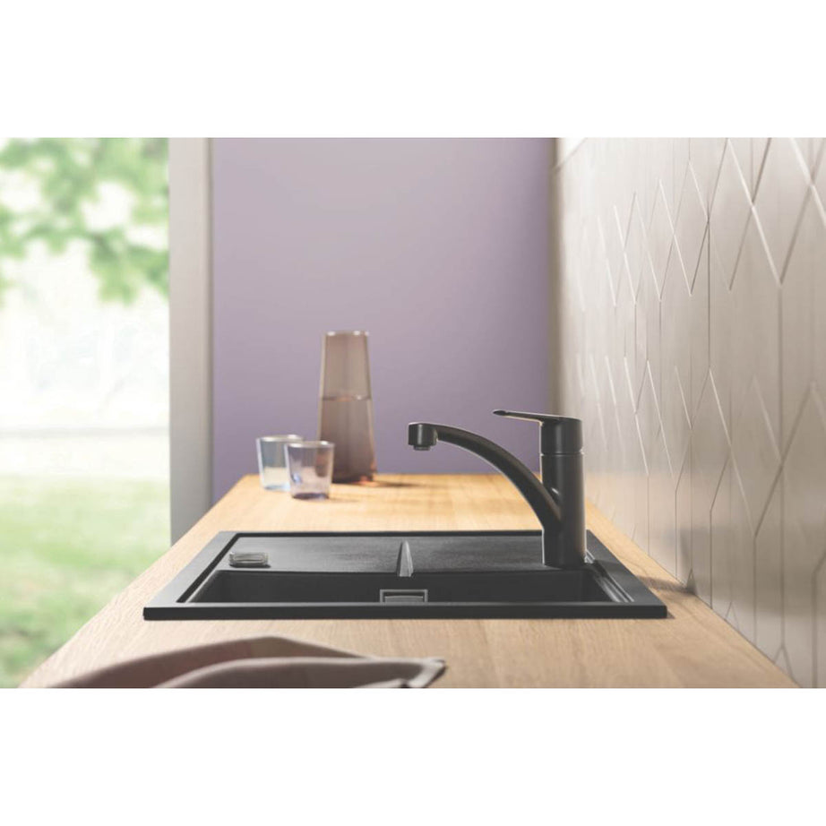 Kitchen Tap Mono Mixer Matt Black Single Lever Swivel Spout Contemporary Faucet - Image 4