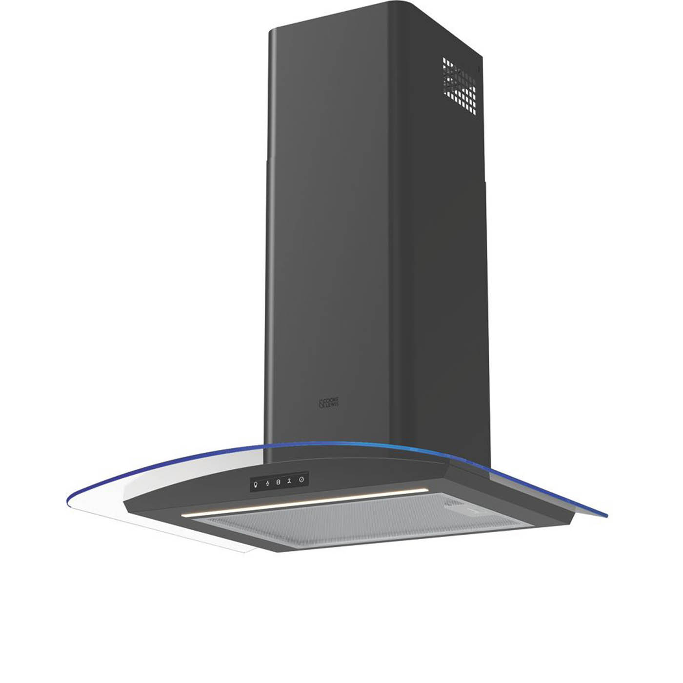 Cooke & Lewis Cooker Hood Black Kitchen Curved Glass LED Touch Control 598mm - Image 1