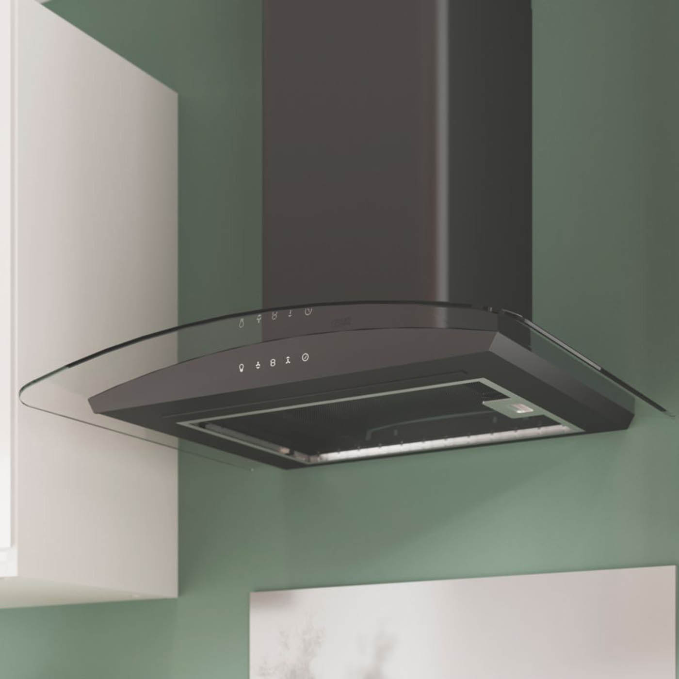 Cooke & Lewis Cooker Hood Black Kitchen Curved Glass LED Touch Control 598mm - Image 3