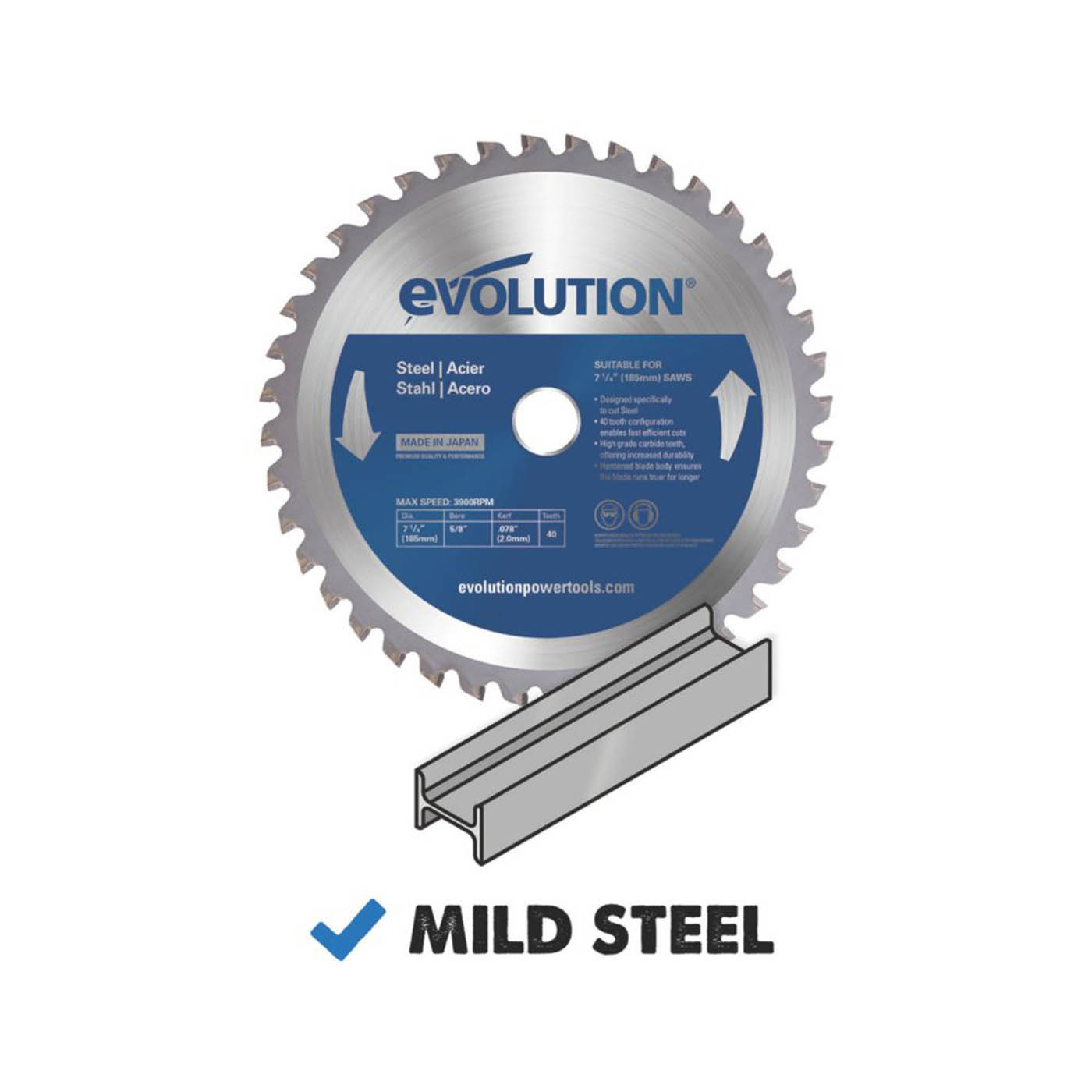 Evolution M185TCT-40CS Mild Steel Circular Saw Blade 185mm x 25.4mm 40T - Image 3