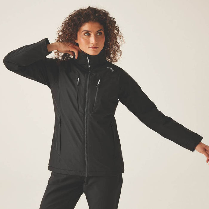 Womens Jacket Black Waterproof Breathable Zipped Pockets Concealed Hood Size 16 - Image 3