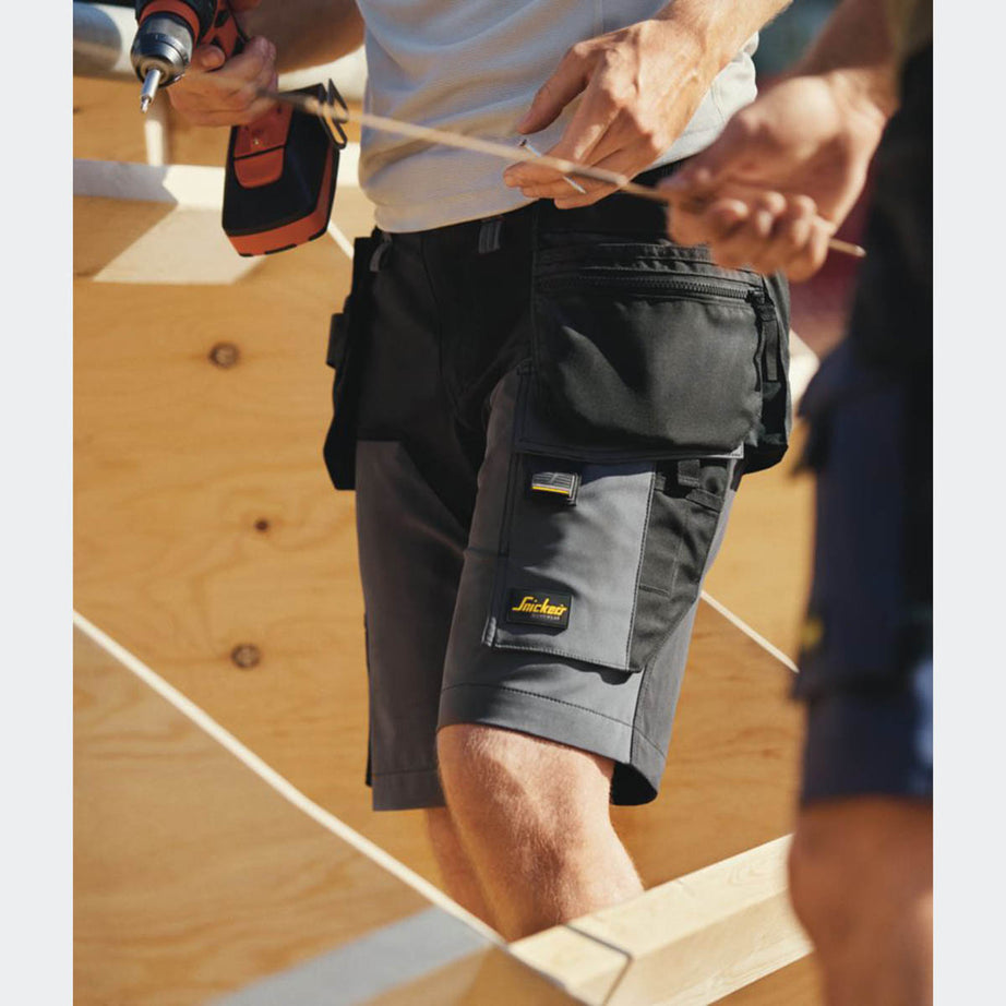 Snickers Mens Work Shorts 6175 Cargo Stretch Steel Grey Black Softshell 39" W - Image 3