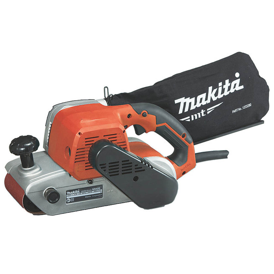 Makita Belt Sander Electric M9400 Soft Grip 4" Ergonomic Trigger Switch 940W - Image 1