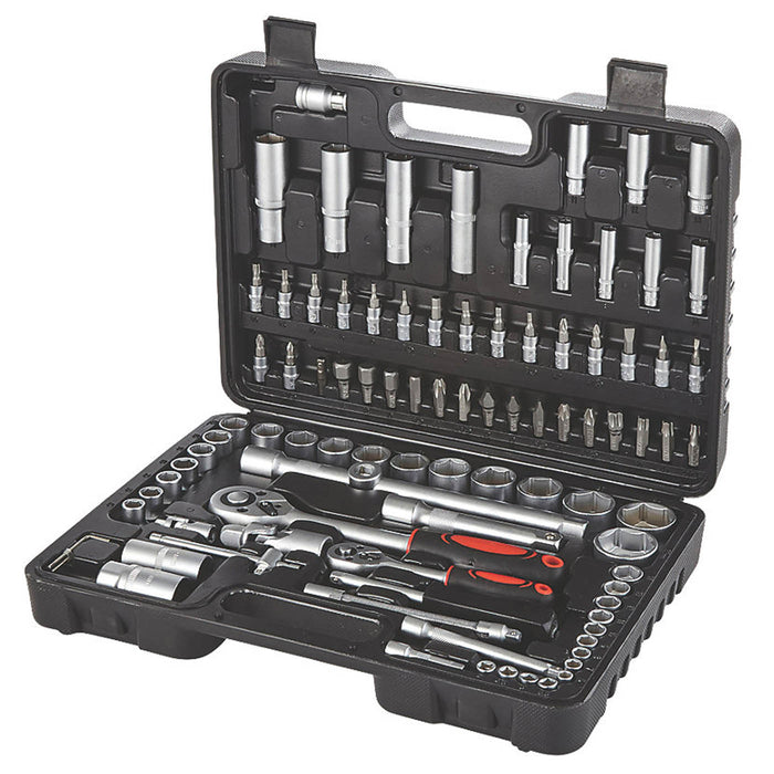 Socket Set Heavy Duty Carbon Steel Soft-Grip 45-Tooth Ratchet Metric Set Of 94 - Image 1