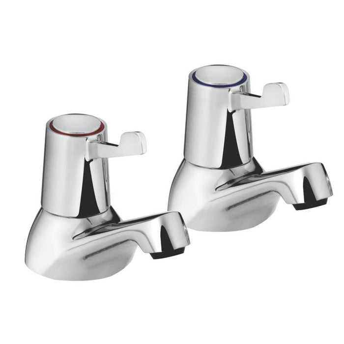 Bath Pillar Taps Filler Twin Lever 1 Pair Chrome Modern Bathroom Deck-Mounted - Image 1